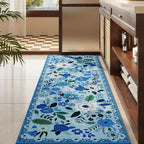 Rugcomf 2x5 Rug Runner - Floral Machine Washable Kitchen Rug, Non-Slip Low Pile Boho Carpet for Hallways, Laundry, Entryway, Bedroom, Bathroom - Black