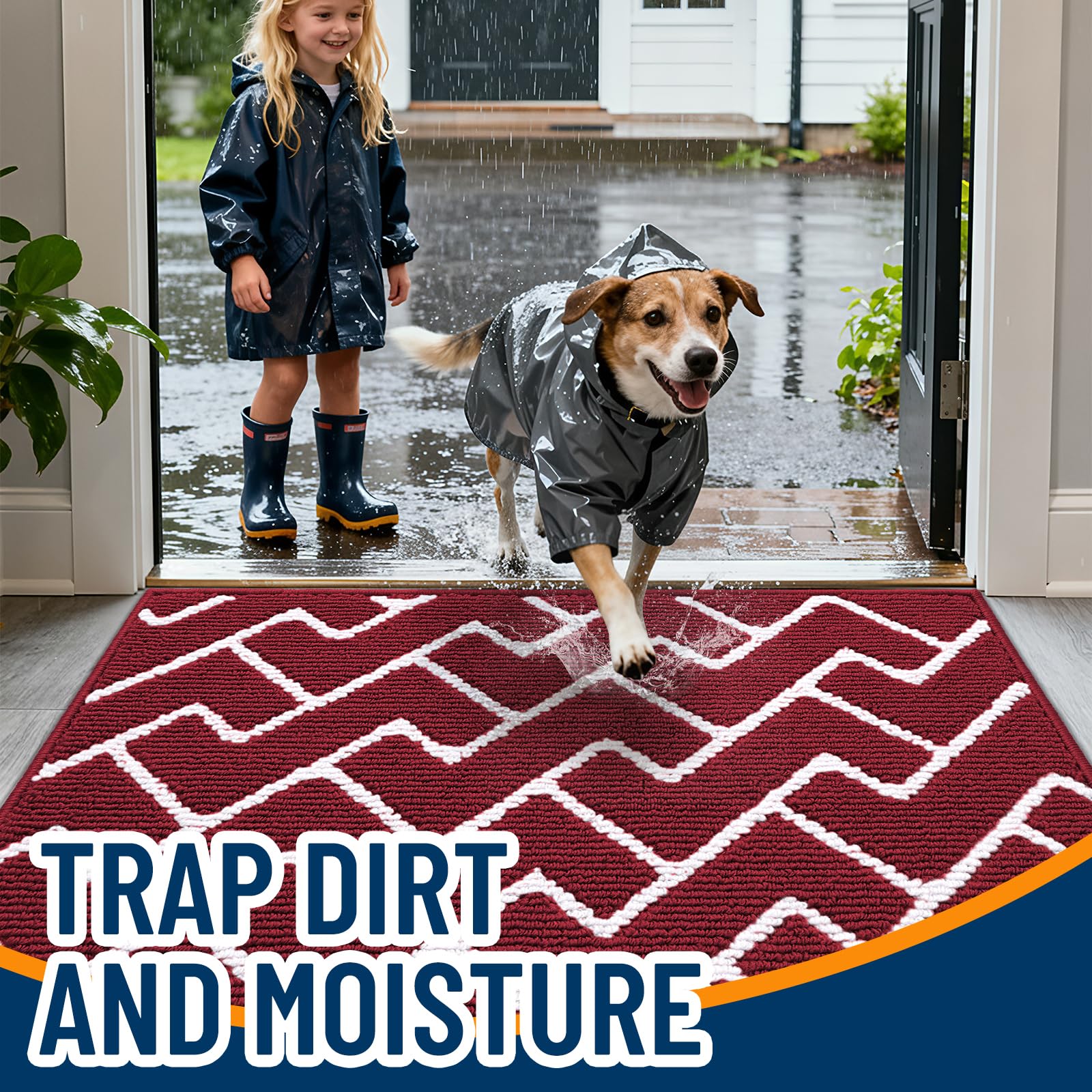 OLANLY Front Door Mat, Non-Slip Rubber Backing, Dirt Resistant and Absorbent, Washable, Easy to Clean Low-Profile Indoor Doormat for Back Door, Entryway, Inside Entrance, 48x32, Burgundy