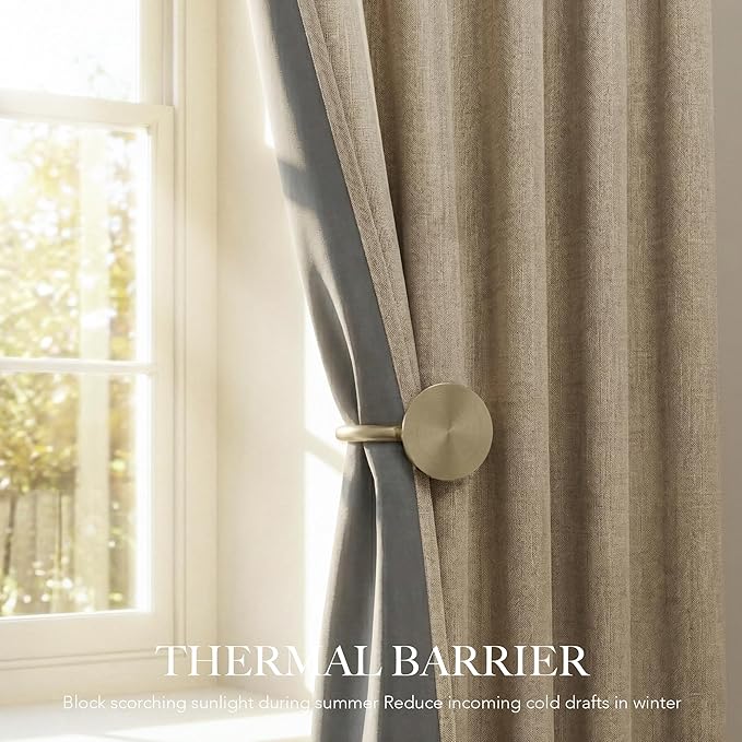 RYB HOME Burlap 100% Blackout Linen Curtains 78 Inch Long for Bedroom