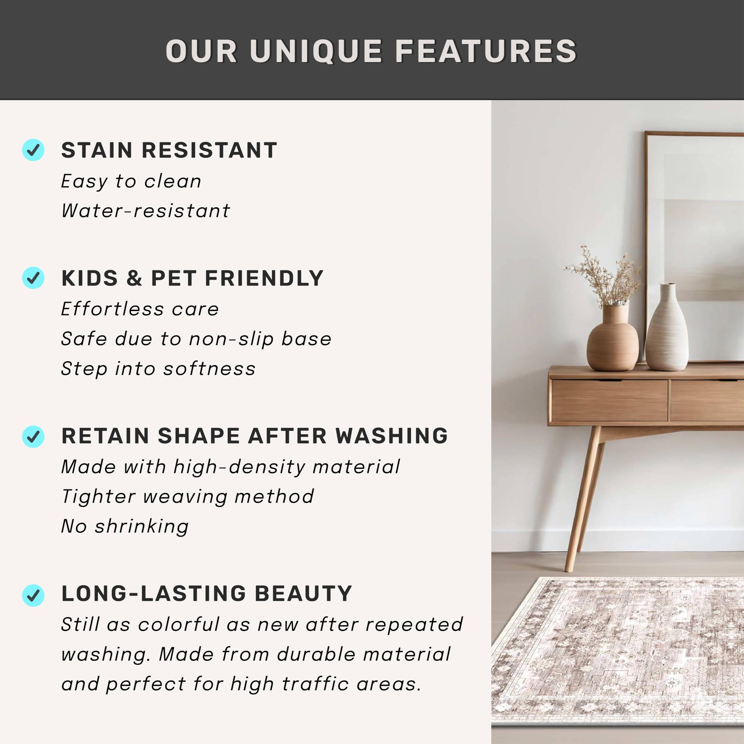 2x4 Boho Runner Rug, Neutral Farmhouse Entryway Rugs, Small Throw Runners for Hallway Bedroom Kitchen, Vintage Floral Design & Non-Slip Low-Pile Washable Stain Resistant Beige Latte