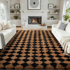Ophanie Checkered Black & Beige Rhombus Rugs for Living Room Bedroom, Fluffy Soft Fuzzy Area Rugs, Plush Shaggy Bedside Floor 8x10 Furry Carpet for Kids Baby Teen Dorm Nursery Home Decor Aesthetic
