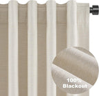 Topfinel Extra Long 132 Inch 100% Blackout Curtains for Livingroom Neutral Boho Linen Blend Farmhouse Curtain Drapes Sound Proof Drapes Privacy Ceiling Track Villa Bedroom 11Ft(W52 xL132 2 Panels)