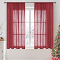 BGment Burgundy Linen Curtains 45 Inch Length for Short Kitchen Window, Rod Pocket Semi Sheer Drapes for Office Cafe Bathroom Decor Rustic Textured Lightweight Christmas, 2 Panels, Each 42 Inch Wide