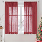 BGment Linen Burgundy Curtains 54 Inch Length for Short Window, Semi Sheer Drapes Lightweight Rustic Textured for Living Room Bedroom with Rod Pocket, 2 Panels Set, Each 42 Inch Wide