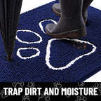 Smiry Dog Door Mat for Muddy Paws, Absorbent Dirt Trapper Non Slip Quick Dry Washable Chenille Mat for Mud Dogs, Entry Rug for Indoor and Outdoor (30x20 Inches, Navy Blue and White)