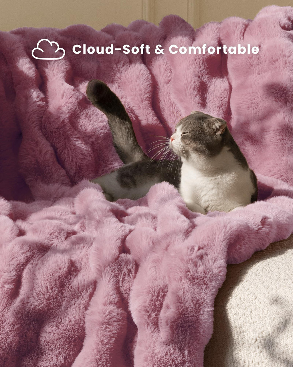 blunique Ultra Soft Cozy Faux Fur Throw Blanket, Fuzzy Plush Thick Bubble Blanket, Oversize Luxury Fluffy Blanket for Couch, Sofa, Bedroom, and Living Room,50x60 Inches,Pink