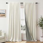 Extra Wide 70 Inch Blackout Curtains 96 Inches Long for Living Room Rustic Boho Room Darkening Textured Linen Drapes for Dining Room Office Insulated Ceiling to Floor Window 2 Panels 70x96 Cream Ivory