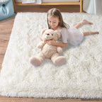 Pionblank 8x10 Rug for Living Room, Fuzzy Plush Large Area Rug, Fluffy Modern Shag Non Slip Soft Furry Carpet for Bedroom Kids Room Nursery Teens Dorm Home Decor, Cream White
