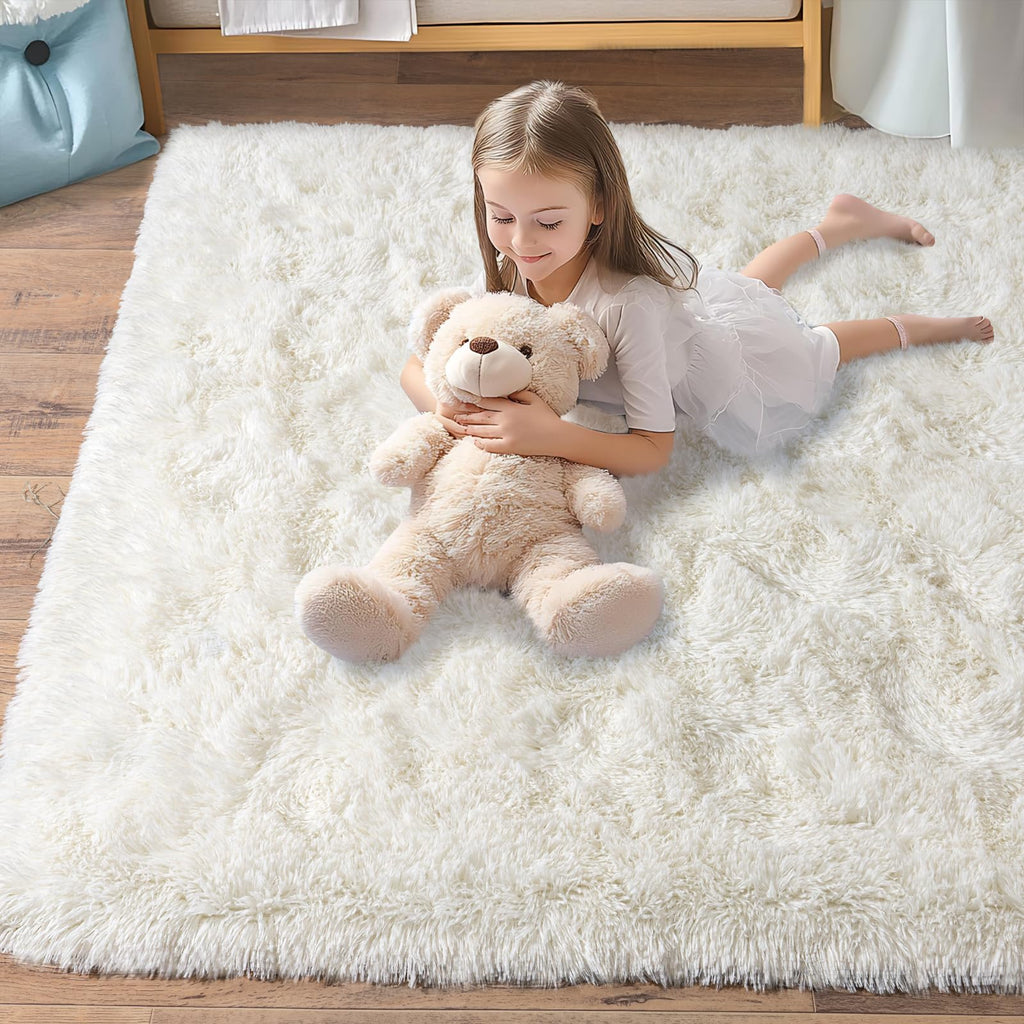 Pionblank Fluffy Area Rug for Bedroom 4x6, Indoor Plush Carpet, Cream White
