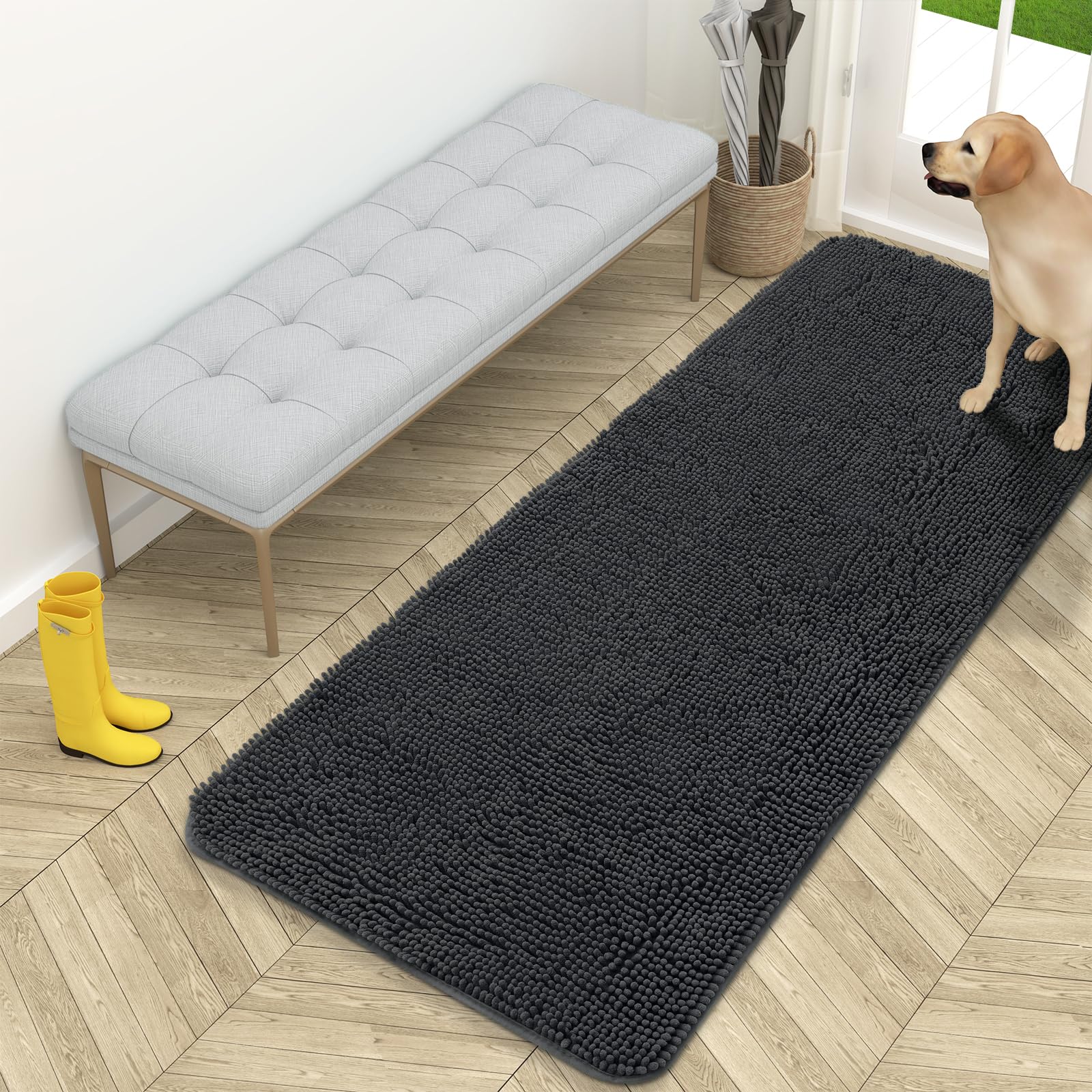 OLANLY Dog Door Mat for Muddy Paws 59x24, Super Absorbent Chenille Mud Mat