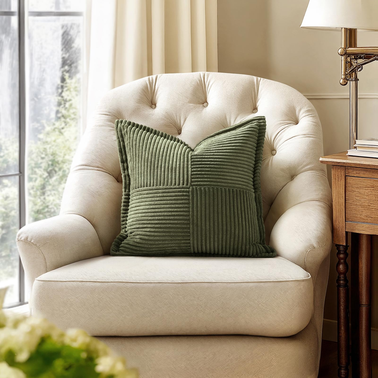MIULEE Decorative Throw Pillow Covers for Couch 18x18 Inch Olive Green