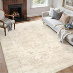5x7 Area Rugs for Living Room: Vintage Boho Neutral Washable Rug Indoor Soft Large Area Rug Carpet for Bedroom Nursery Farmhouse Dining Room Office Floor Non-Slip Low Pile Under Table Rug Beige/Brown