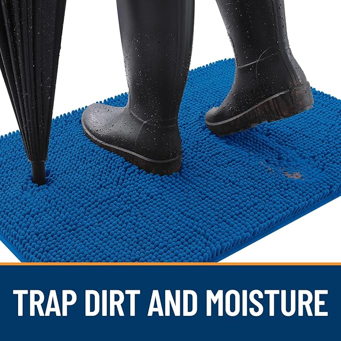 OLANLY Dog Door Mat for Muddy Paws 32x20, Absorbs Moisture and Dirt, Absorbent Non-Slip Washable Doormat, Quick Dry Chenille Mud Mat, Entry Indoor Entryway Carpet for Inside Floor, Deep Navy Blue