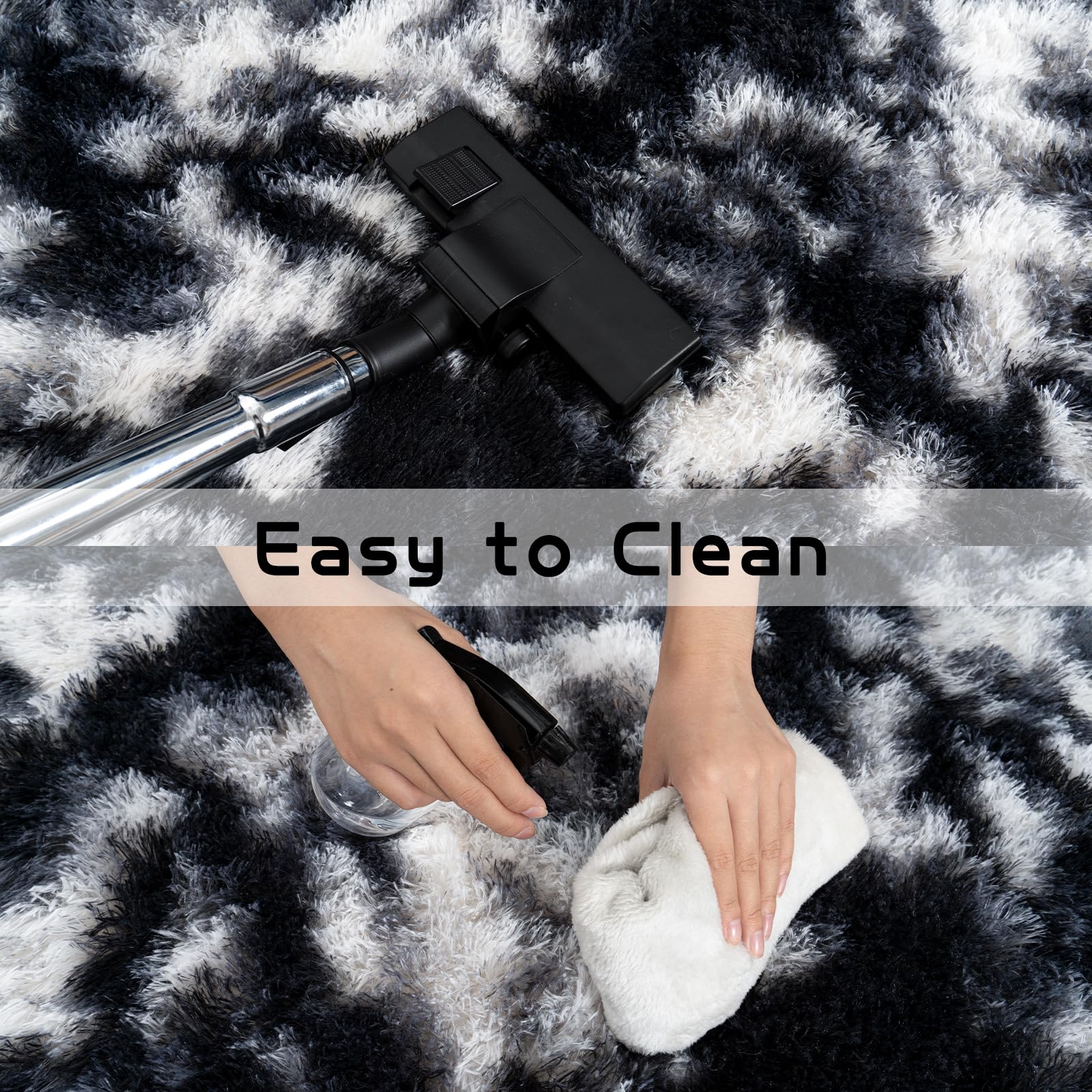 Pionblank Fluffy Runner Rugs for Bedroom 2x6, Black White