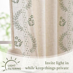 jinchan Belrose Linen Floral Kitchen Curtains 24 inch Length Embroidered Farmhouse Cafe Curtains for Living Room Bathroom Small Windows Curtain Set Sheer Light Filtering 2 Panels Sage Green