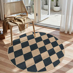 Lahome Colette Checkered Round Entryway Rug 4ft, Circle Indoor Outdoor Patio Rug Washable Farmhouse Easy Jute Kitchen Rugs, Contemporary Non Slip Round Carpet for Bedroom Front Porch