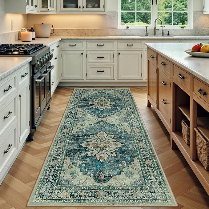 RELEANY Washable Area Rug, Runner 3'x7', Blue/Vintage Dark Blue