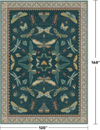 Hazo Haus Teal Green Living Room Rugs - 10x14 Large Area Rug for Dining Room, Big Bedroom, Playroom Kids, Foldable Insect Décor