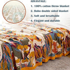 MSGKV 100% Cotton Throw Blanket for Bed Couch Fall 90''x 98'' Super Soft Muslin Blankets Warm Boho Quilt Lightweight Farmhouse Decorative Bed Blankets