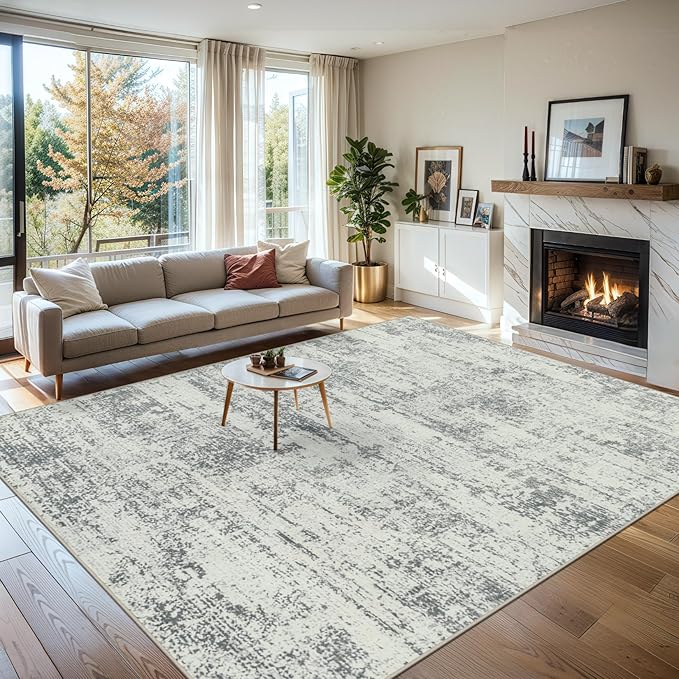 PLHXFR 8x10 Area Rug Living Room: Modern Abstract Washable Carpet Grey
