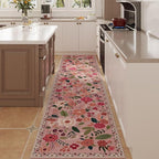 Rugcomf Washable Kitchen Runner 2'7"x12' - Floral Long Hallway Runner Rug Non Slip, Boho Carpet for Entryway, Hall, Bathroom - Pink