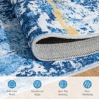 Rugflix 5x7 Area Rugs for Living Room, Washable Large Rug Stain-Resistant Low Pile, Modern Carpet for Dining Room Home Office Kid Room Nursery Bedroom, Blue Gold