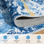 Rugflix 8x10 Area Rugs for Living Room, Washable Sky Blue Gold Large Rug