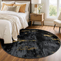 RELEANY Washable Round 4ft Area Rug for Living Room Black Gold