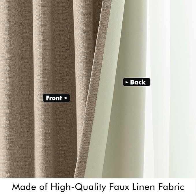 MIULEE 100% Blackout Linen Curtains for Bedroom, Brown Solid Luxury Decor Thermal Insulation Room Darkening Drapes for Living Room Nursery Back Tab Rod Pocket 42 x 108 Inches, 2 Panels