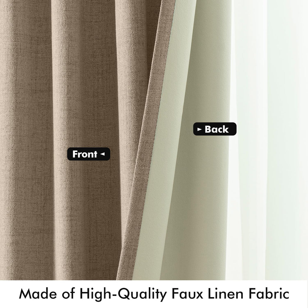 MIULEE 100% Blackout Linen Curtains 42 x 72 Inch Copper Brown 2 Panels