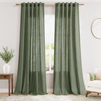 Olive Green Semi Sheer Curtains 108 Inches Long 2 Panels Back Tab Loop Pocket Linen Blend Boho Large Window Curtain Extra Long Light Filtering Drapes High Ceiling Curtains for Living Room 40x108