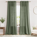 Nanspring Olive Green Boho Curtains for Bedroom Back Tab Rod Pocket Semi Sheer Linen Curtains 90 Inches Long 2 Panel Set Light Filtering Neutral Farmhouse Lightweight Drapes for Living Room 40x90
