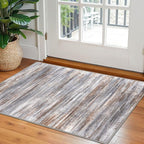 KOZYFLY Modern Abstract Small Area Rugs 2x3, Washable Kitchen Rug Non-Slip Soft Small Bathroom Rug, Grey Brown Striped Entryway Rugs Print Faux Wool Doormat for Bedside Entrance Bedroom Sink