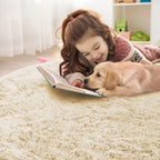 OLANLY Cream Round Rugs for Bedroom - Machine Washable, 3 ft Circle Area Rugs for Living Room, Soft and Fluffy Shaggy Carpet for Teen Girl and Boys, Nursery Rooms, Dorms, Home Decor Aesthetic