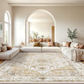 AMADA HOMEFURNISHING 10x14 Washable Area Rug, Low-Profile Large Area Rug with Non-Slip Backing & Durable Edge Binding, Vintage Large Rugs for Living Room, Bedroom & Dinning Room