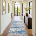 Runner Rug for Hallway Kitchen 2x6 Machine Washable Runners Rug for Entryway, Blue Cream Soft Modern Abstract Throw Rugs, Floor Carpet with Non Slip Rubber Backing