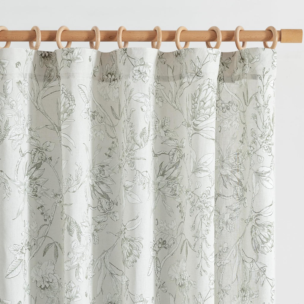 jinchan Grey Floral Linen Curtains 96 Inch Farmhouse Rod Pocket 2 Panels