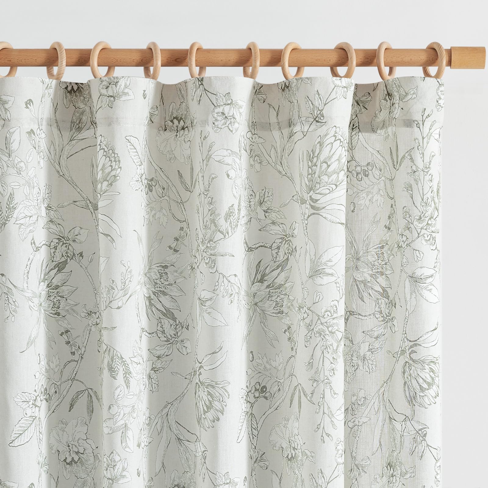 jinchan Grey Floral Linen Curtains 96 Inch Farmhouse Rod Pocket 2 Panels