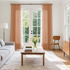 Peach Quartz Linen Curtains 96 Inch Length 2 Panel Set Back Tab Rod Pocket Textured Light Filtering Semi Sheer Boho Aesthetic Burlap Look Drapes for Bedroom and Living Room Decoration 8Ft 52x96 Inch