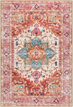 Yamaziot Washable Area Rug, 2x3 Small Entryway Rug Non-Slip Boho Vintage Rug with Rubber Backing, Low Pile Faux Wool Distressed Floor Carpet for Indoor Door Mat, Kitchen, Laundry (Pink)