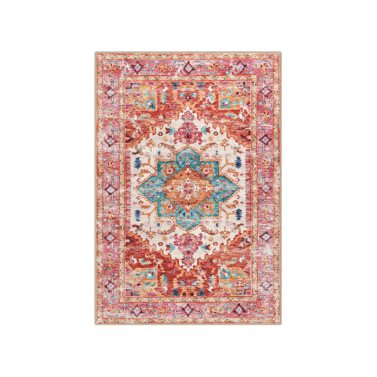 Yamaziot Washable Area Rug, 2x3 Small Boho Vintage Entryway Non-Slip Rug