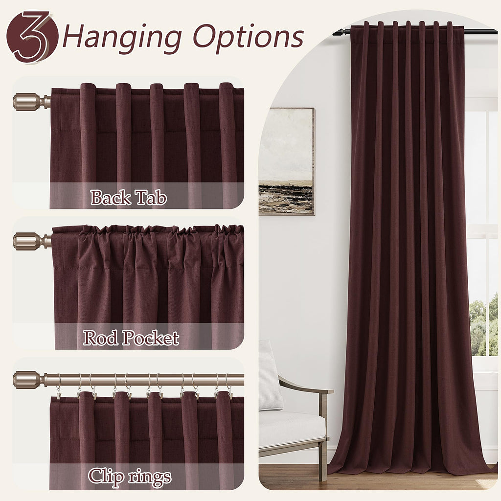 Guken 100% Blackout Curtains 90 Inch Length 2 Panels Set for Living Room Bedroom Back Tab Thermal Insulated Black Out Linen Drapes Room Darkening Reddish Brown,52x90