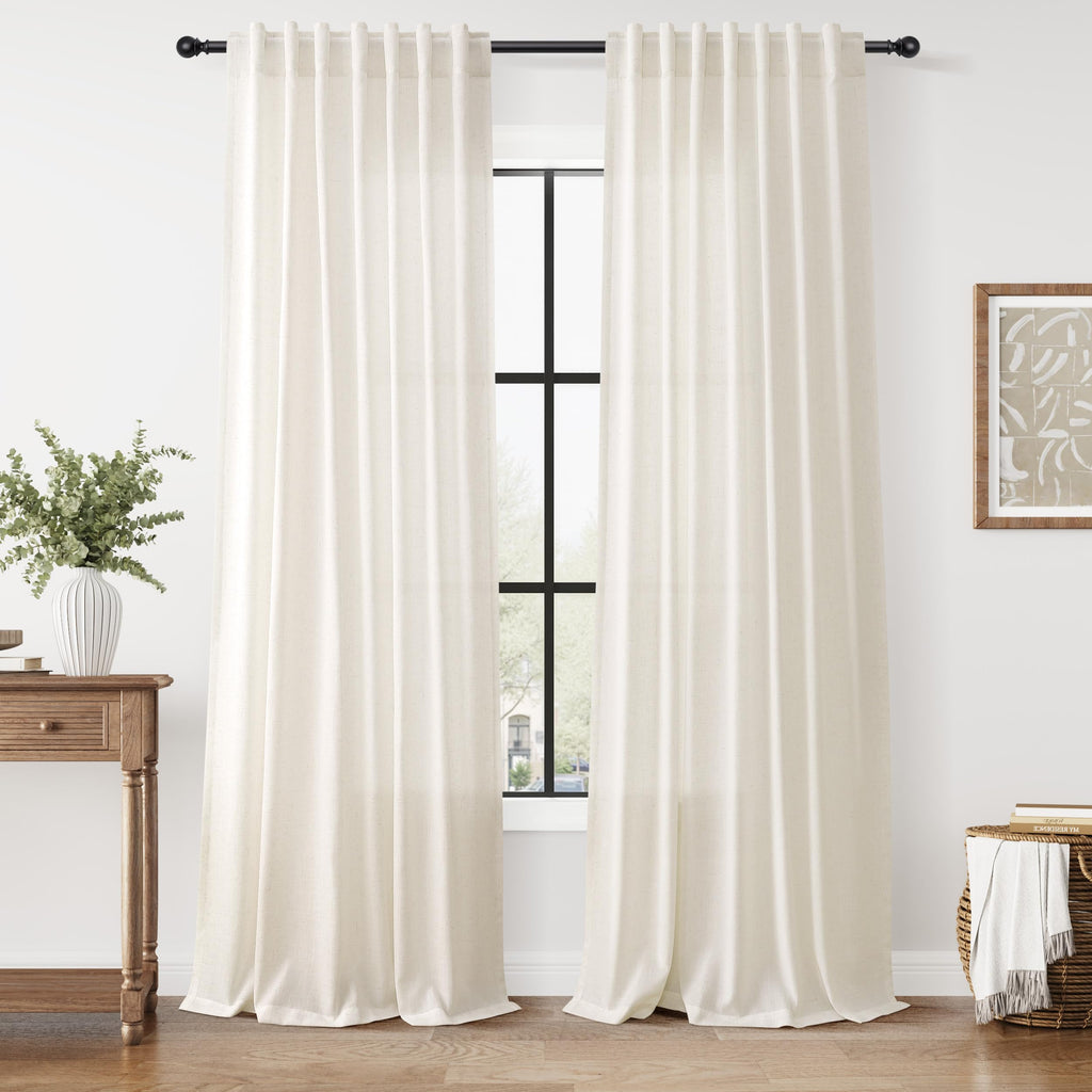 Nanspring Mist Sage Linen Curtains Semi Sheer 96 Inches Long 2 Panels Set for Living Room Back Tab Rod Pocket Light Filtering Drape for Bedroom Modern Farmhouse Coastal Decor Protect Privacy 52x96 — 기타