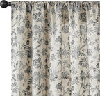 jinchan Linen Floral Curtains for Living Room with Printed Flower 84 Inches Long Light Filtering French Country Back Tab Rod Pocket Black Window Curtain Set Farmhouse Drapes 2 Panels Black