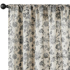 jinchan Linen Floral Curtains for Living Room with Printed Flower 84 Inches Long Light Filtering French Country Back Tab Rod Pocket Black Window Curtain Set Farmhouse Drapes 2 Panels Black