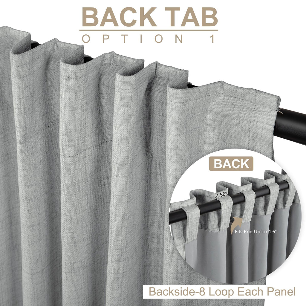 Linen Textured Total Blackout Curtains for Bedroom 84 Inches Long, Grey