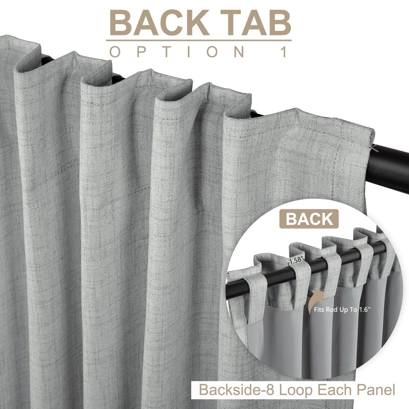 Linen Textured Total Blackout Curtains for Bedroom 84 Inches Long, Grey
