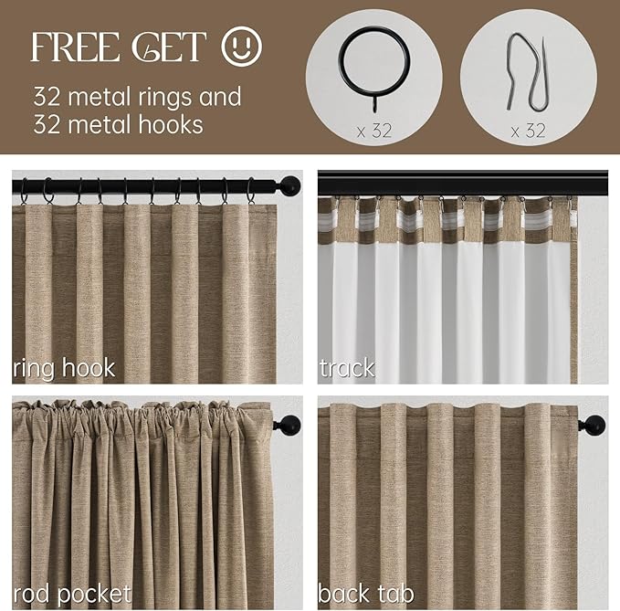 Topfinel 92 Inches Long Tweed Custom Black Out Drapery Panels, Rustic Country Faux Acoustic Textured Opaque Pleated Window Coverings, Kids Cream Boho Heat Blocking Tab Top Curtains for Bay Window