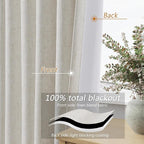 Guken 100% Blackout Boho 96 Inches Long Natural Linen Curtains Floor to Ceiling Drapes for Living Room Winter Thermal Insulated Room Darkening Black Out Sliding Barn Door Curtain, 52x96