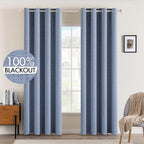 MIULEE Linen Texture Curtains for Bedroom Solid 100% Blackout Thermal Insulated Stone Blue Curtains Grommet Room Darkening Drapes Luxury Decor for Living Room Nursery 52x96 Inch (2 Panels)